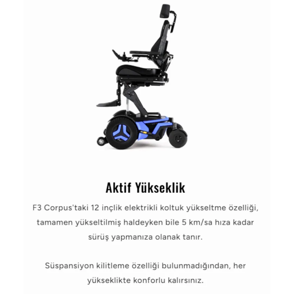 Permobil F3 ActiveHeight 12 inç koltuk yükseltici fonksiyonel bağımsızlık
