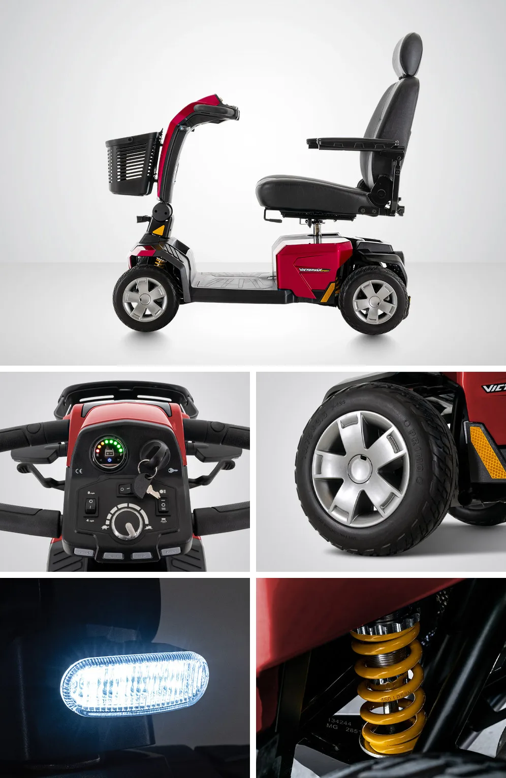 Pride Victory LX Sport 4T mobilite scooter ABD marka büyük dış mekan konforlu engelli araç yan görünüm