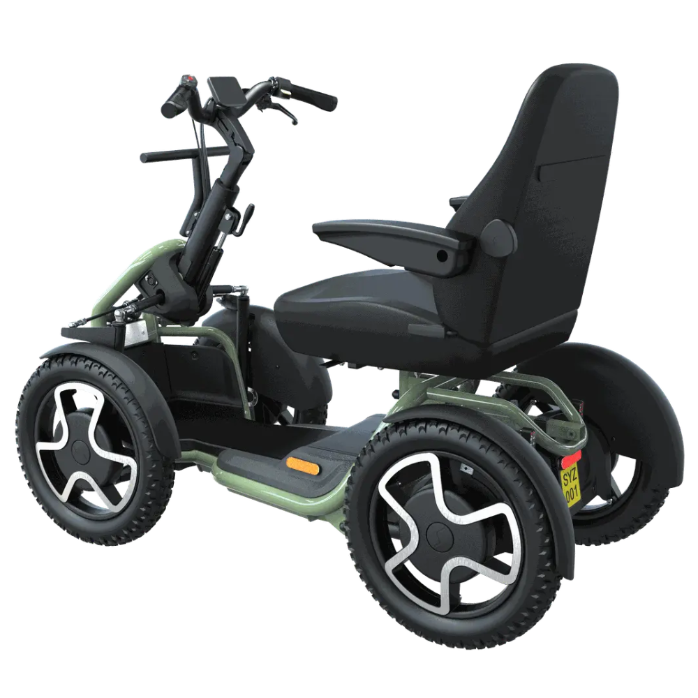 Scoozy S800 Sterling arazi scooter engelli yaşlı arazi lastikleri geniş tekerlek güçlü batarya yan görünüm