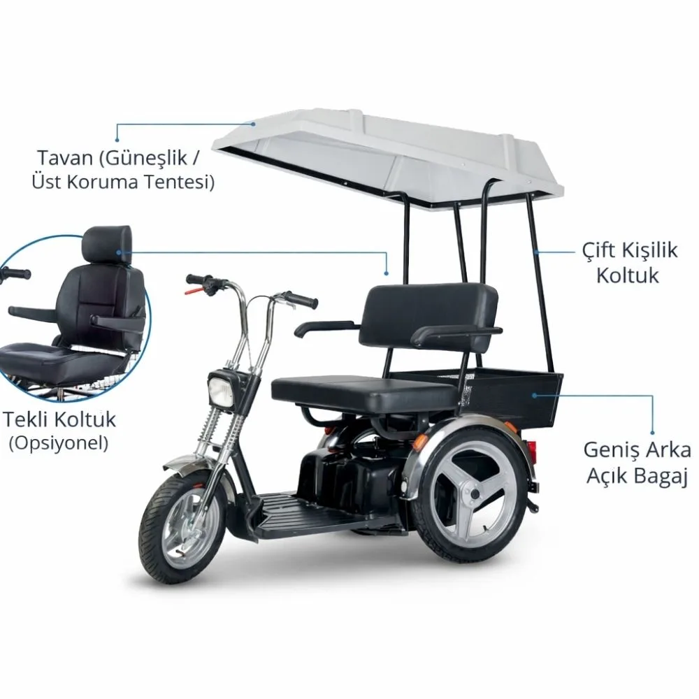 Afikim SE 2 kişilik engelli scooter 200 kg 45 km menzil büyük pnömatik tekerlek dış mekan güçlü motor