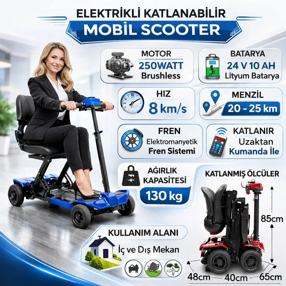Mogel X400 otomatik katlanır scooter şehir içi kullanım mavi renk