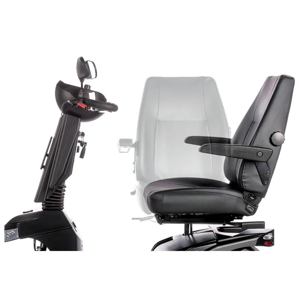 Sterling Elite2 XS akülü scooter tam platform görünüm 3 tekerlekli 360 dönen koltuk delta LCD LED donanım