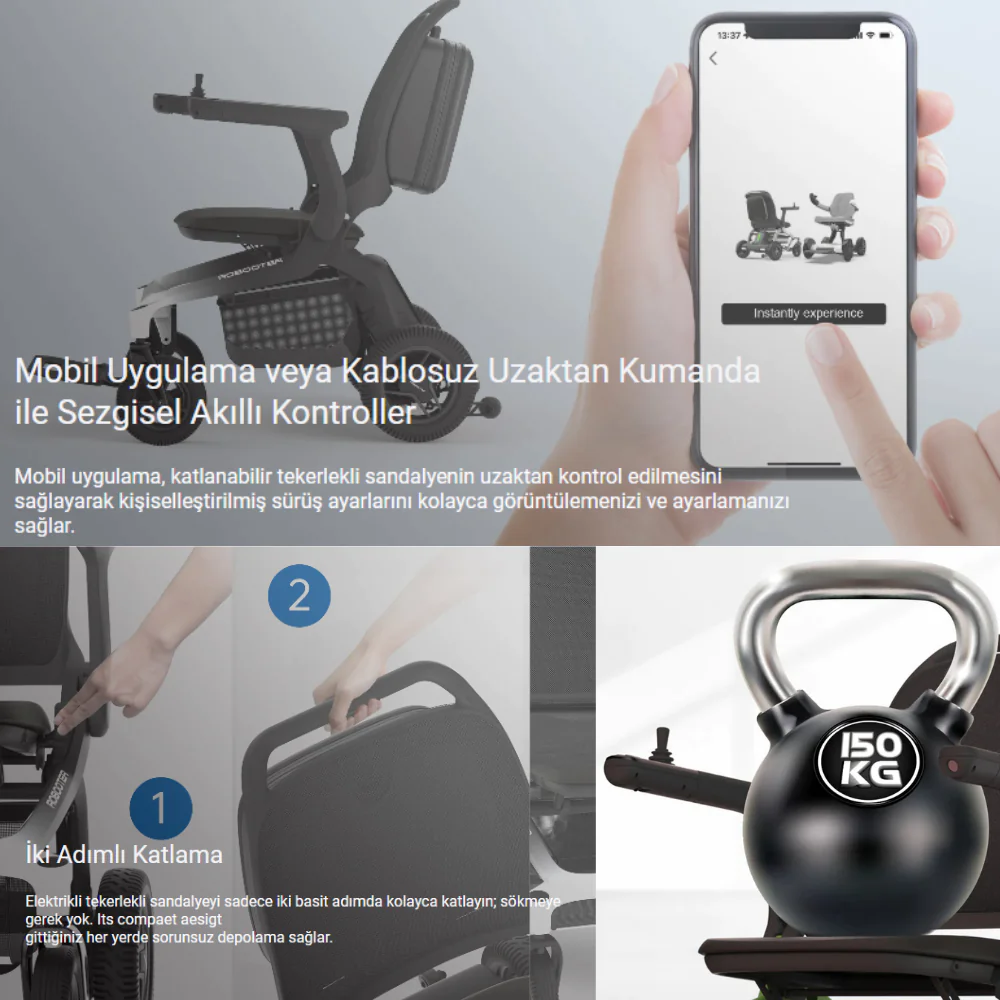 Rooboter Carbon Fiber Hafif 15 Akülü Tekerlekli Sandalye Lityum Pilli (2)